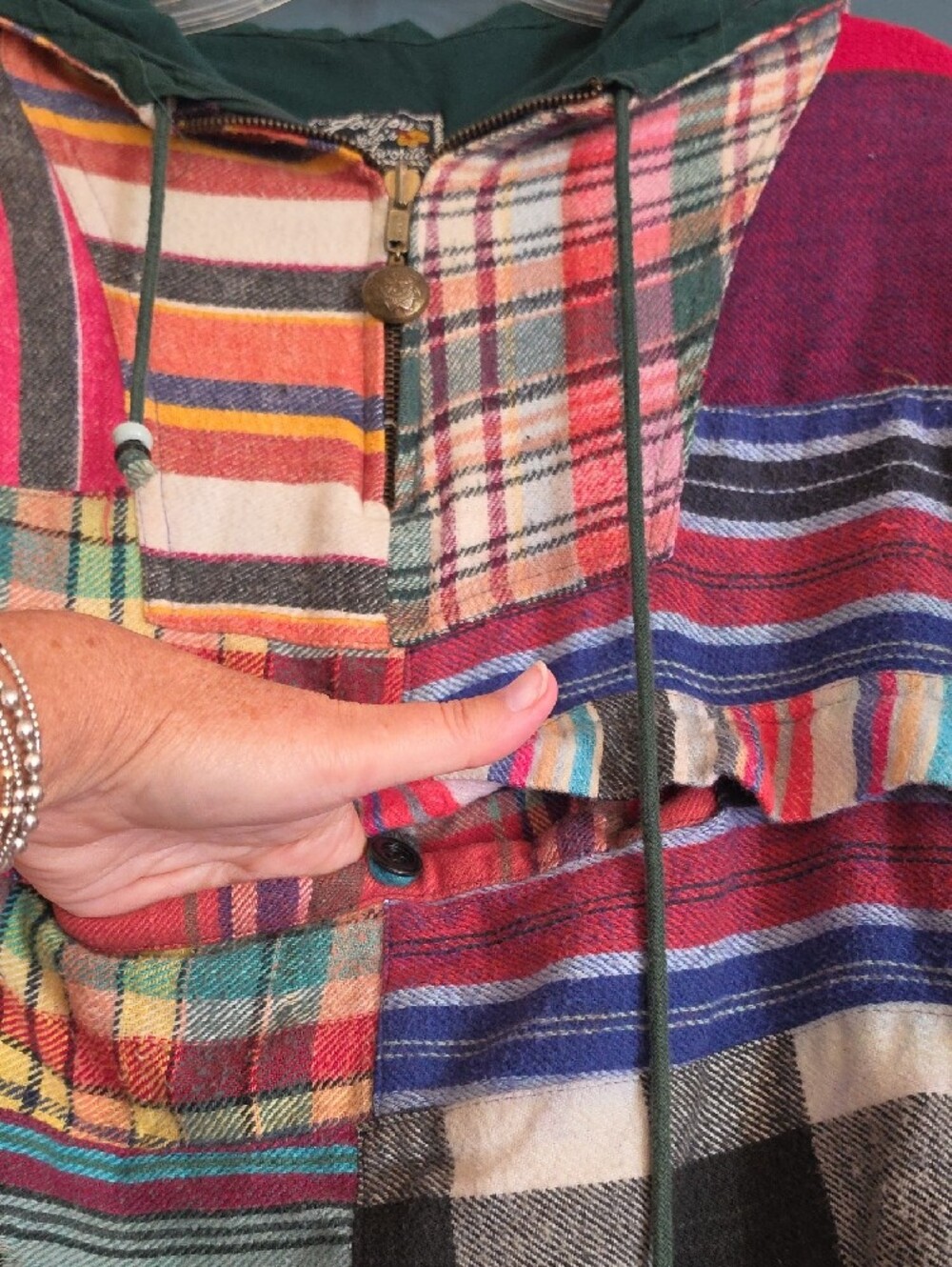 Boho Multi-Color Patchwork Hooded Jacket - Picture 9 of 10